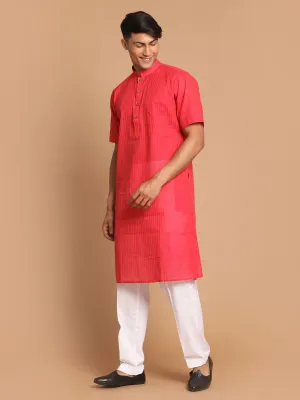 VASTRAMAY Pink Striped Cotton Kurta Set