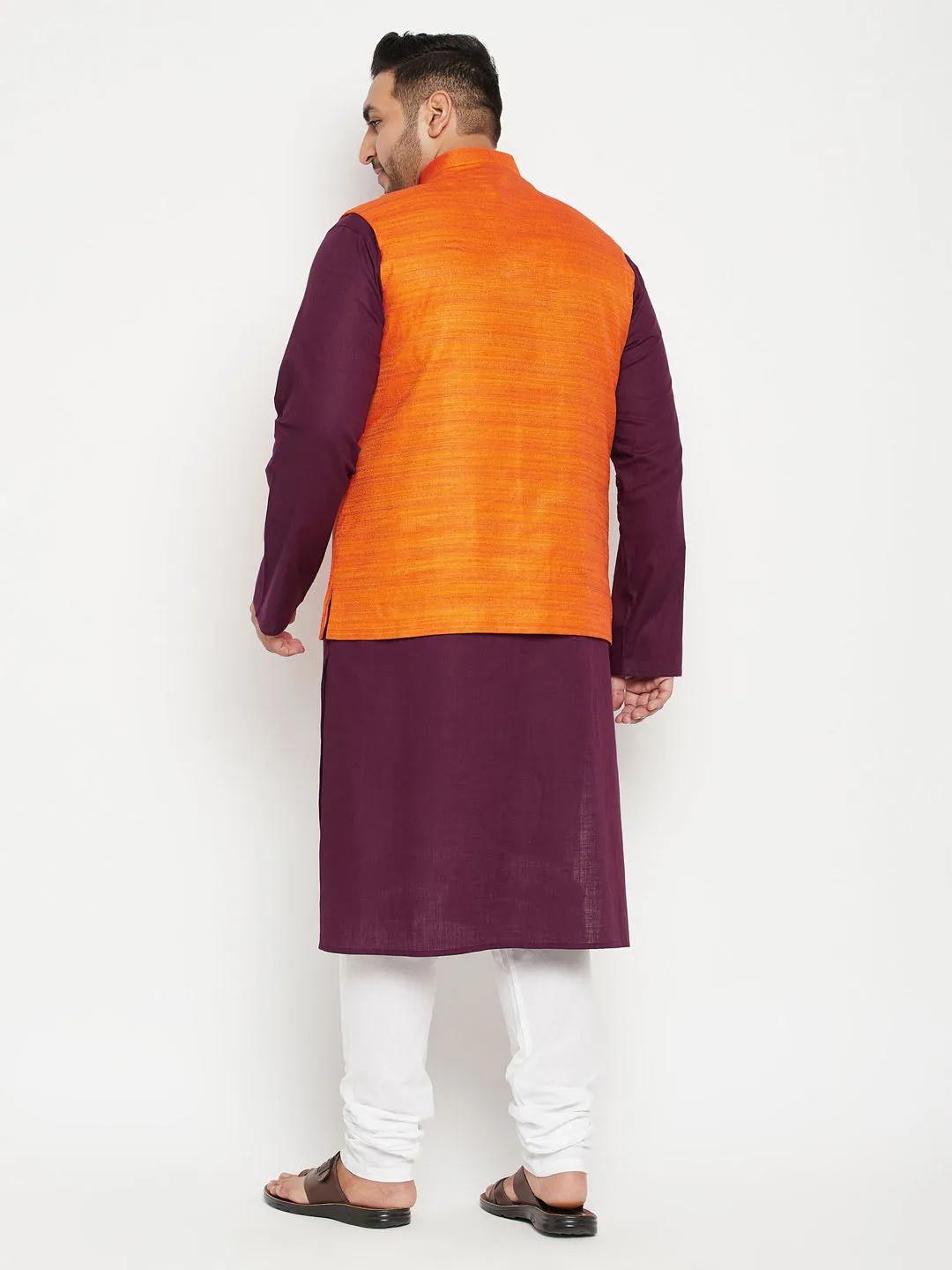 VASTRAMAY Purple and Orange Plus Size Jacket Kurta