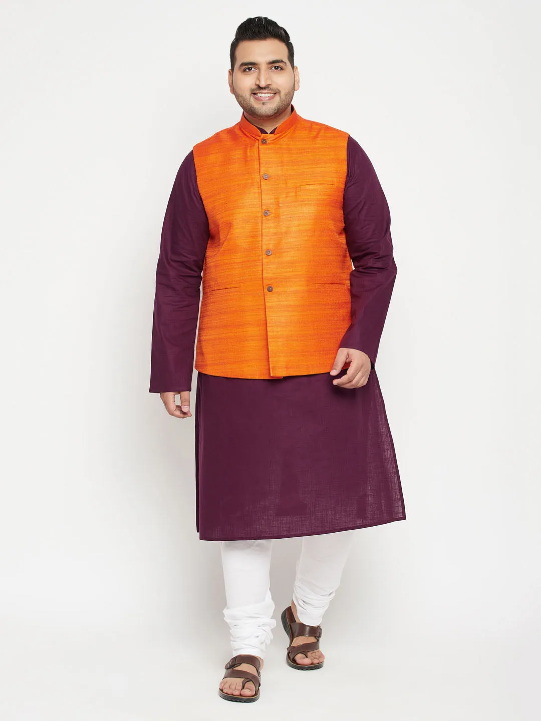 VASTRAMAY Purple and Orange Plus Size Jacket Kurta