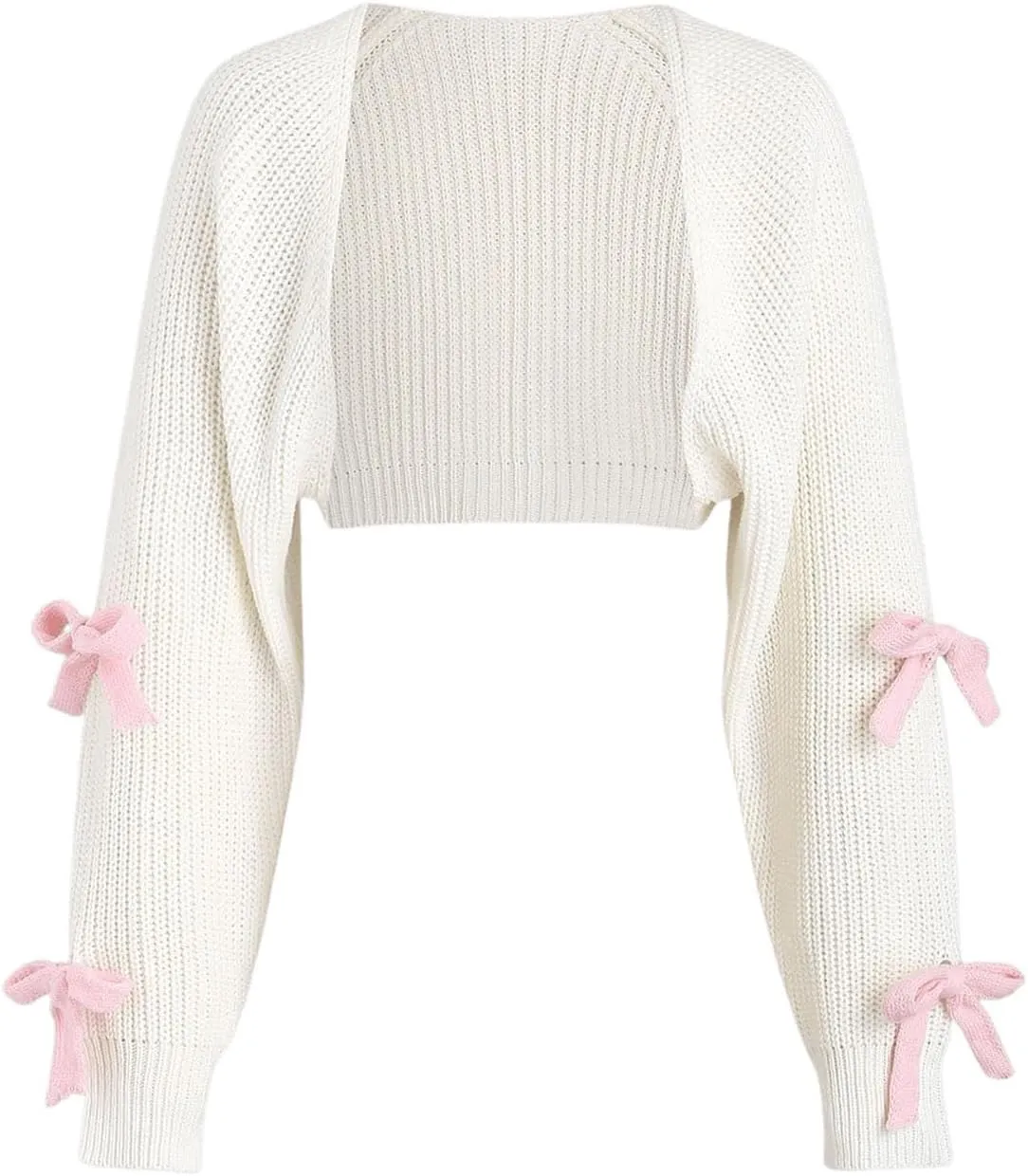 Verdusa Women's Bow Knot Open Front Long Sleeve Knitted Crop Cute Cardigan Sweater