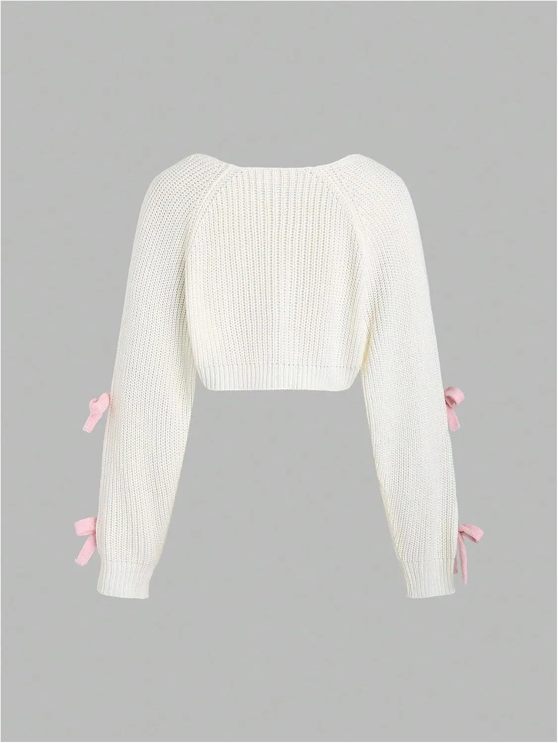 Verdusa Women's Bow Knot Open Front Long Sleeve Knitted Crop Cute Cardigan Sweater