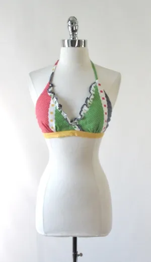 Vintage 70's Polka Dot & Ruffle Halter Top / One Size
