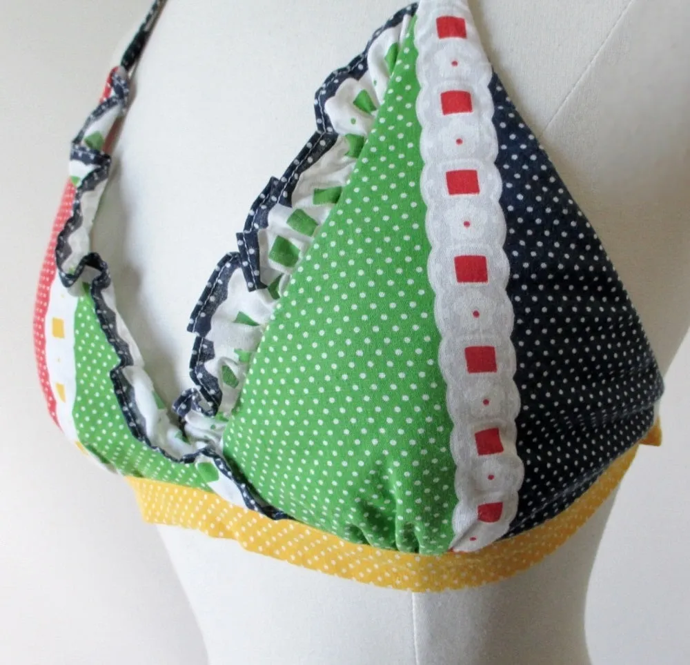 Vintage 70's Polka Dot & Ruffle Halter Top / One Size