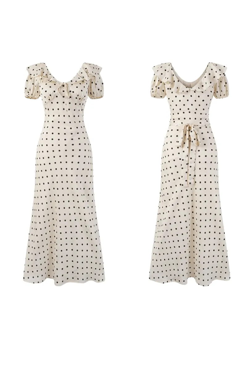 Vintage-Inspired Polka Dot Puff Sleeve Midi Dress