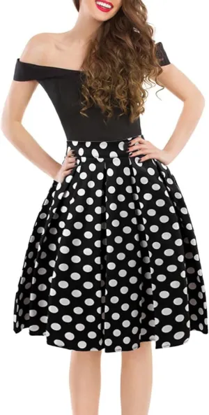 Vintage Pleated Skirts for Women A-Line Floral Skirt Zipper Midi Skirt with Pockets