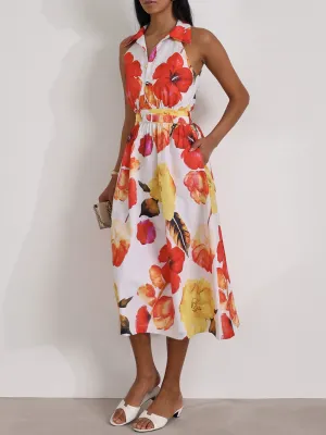Viola Cutwork Timeless Belted Dress | Red/Yellow Mix
