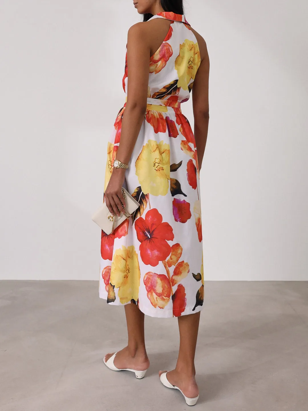 Viola Cutwork Timeless Belted Dress | Red/Yellow Mix