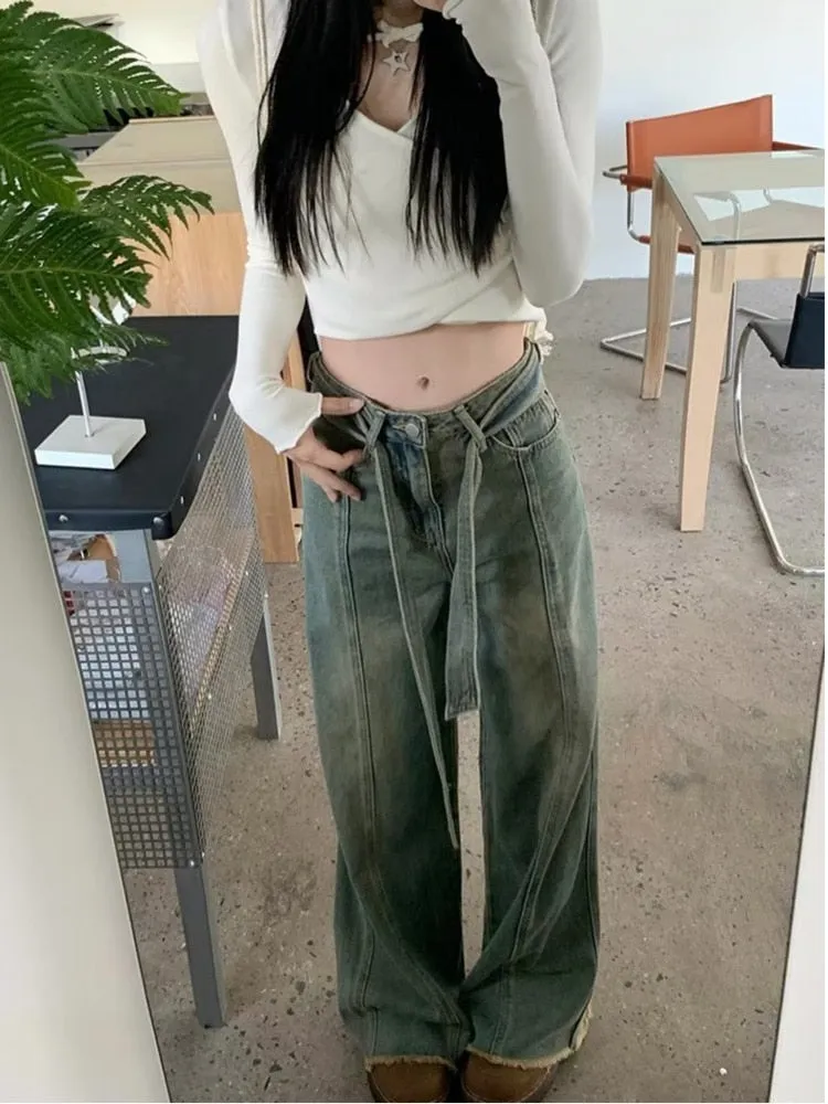 Wenkouban Vintage Harajuku Jeans Women Clothes For Teenagers Y2k Women's Slacks Fashion Aesthetic Clothing Autumn New Products Baggy Pants