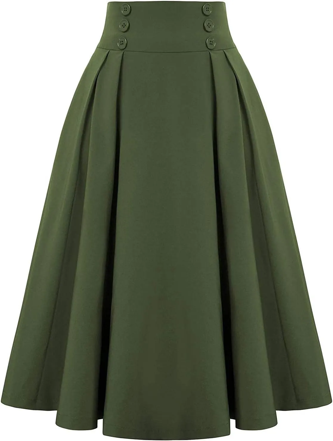 Women Fashion Casual Midi Skirt With Pockets Solid athletic Skirt A-line plus size Vintage High Waist Pleated Skirt