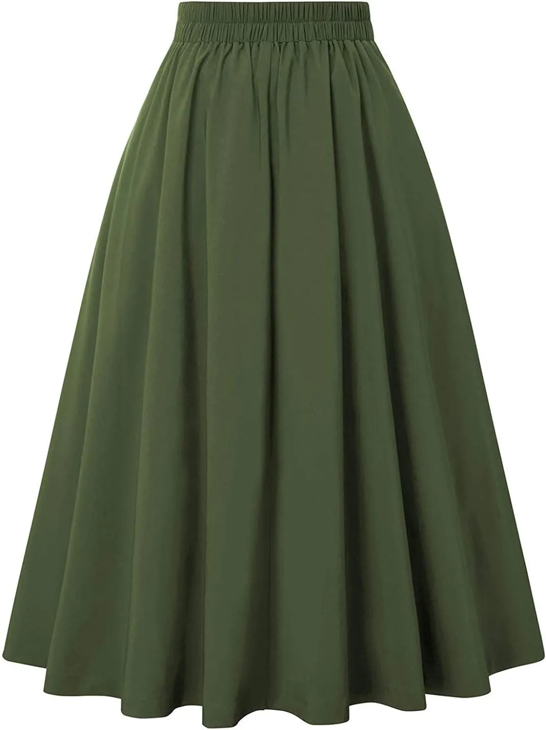 Women Fashion Casual Midi Skirt With Pockets Solid athletic Skirt A-line plus size Vintage High Waist Pleated Skirt