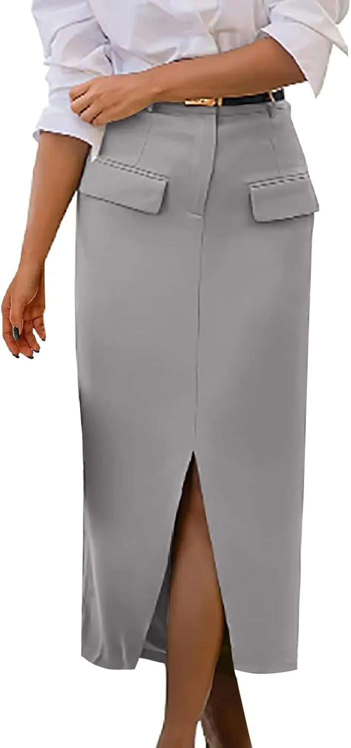 Women High Waisted Cargo Midi Skirt Y2k Summer Vintage Pencil Slit Long Skirts Dressy Casual Business Work Skirts