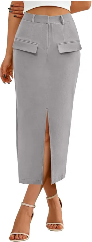 Women High Waisted Cargo Midi Skirt Y2k Summer Vintage Pencil Slit Long Skirts Dressy Casual Business Work Skirts