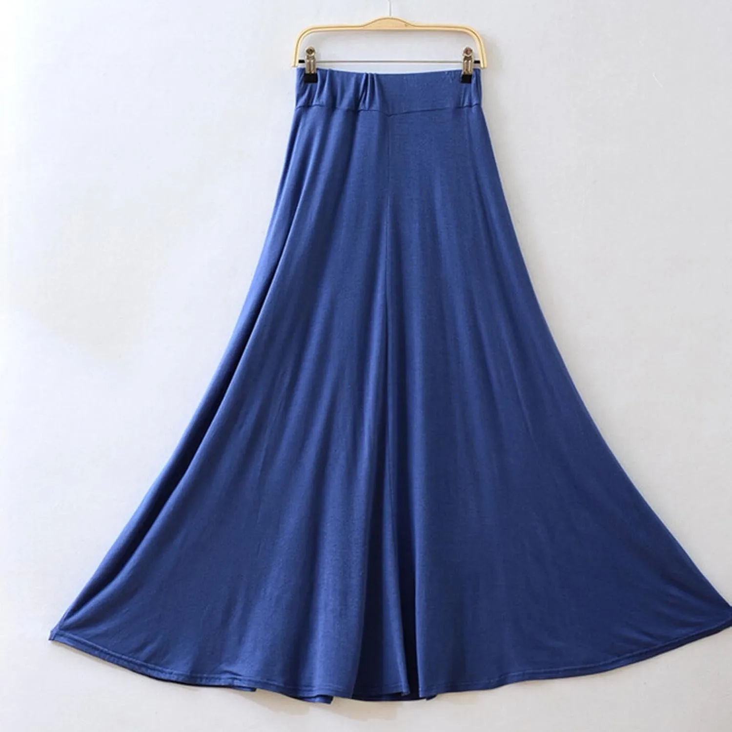Women Maxi Skirt High Waisted Solid Color Summer Casual Skirt Pleated Swing Beach Skirt with Pockets for Vacation