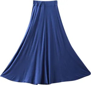 Women Maxi Skirt High Waisted Solid Color Summer Casual Skirt Pleated Swing Beach Skirt with Pockets for Vacation