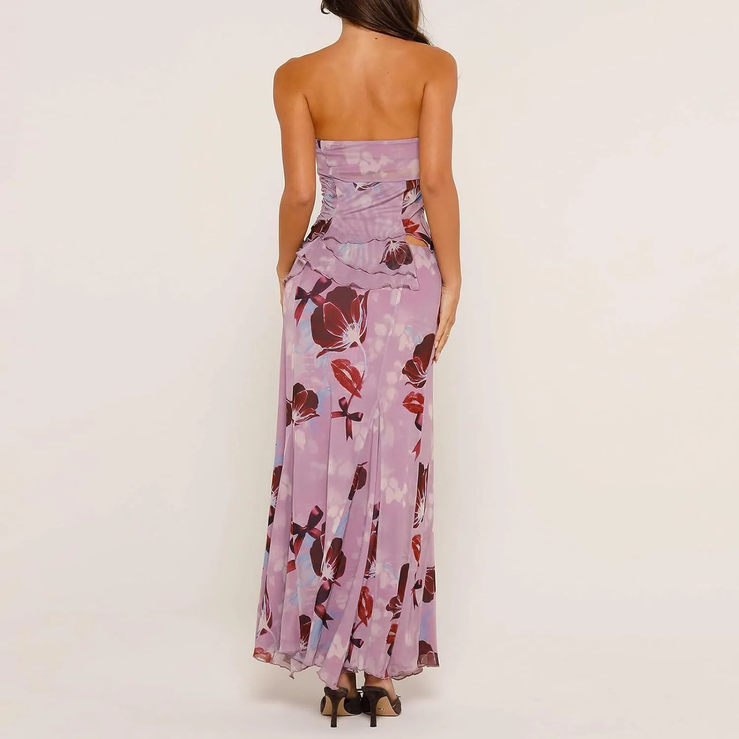 Women Y2k 2 Piece Maxi Skirt Set Floral Crop Top Bodycon Long Skirt Going Out Streetwear Outfits