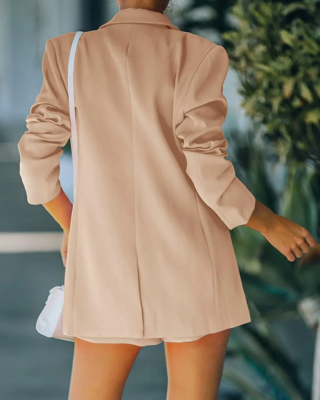 Women's 2 Piece Open Front Long Sleeve Blazer and Solid Short Pants Suit Sets