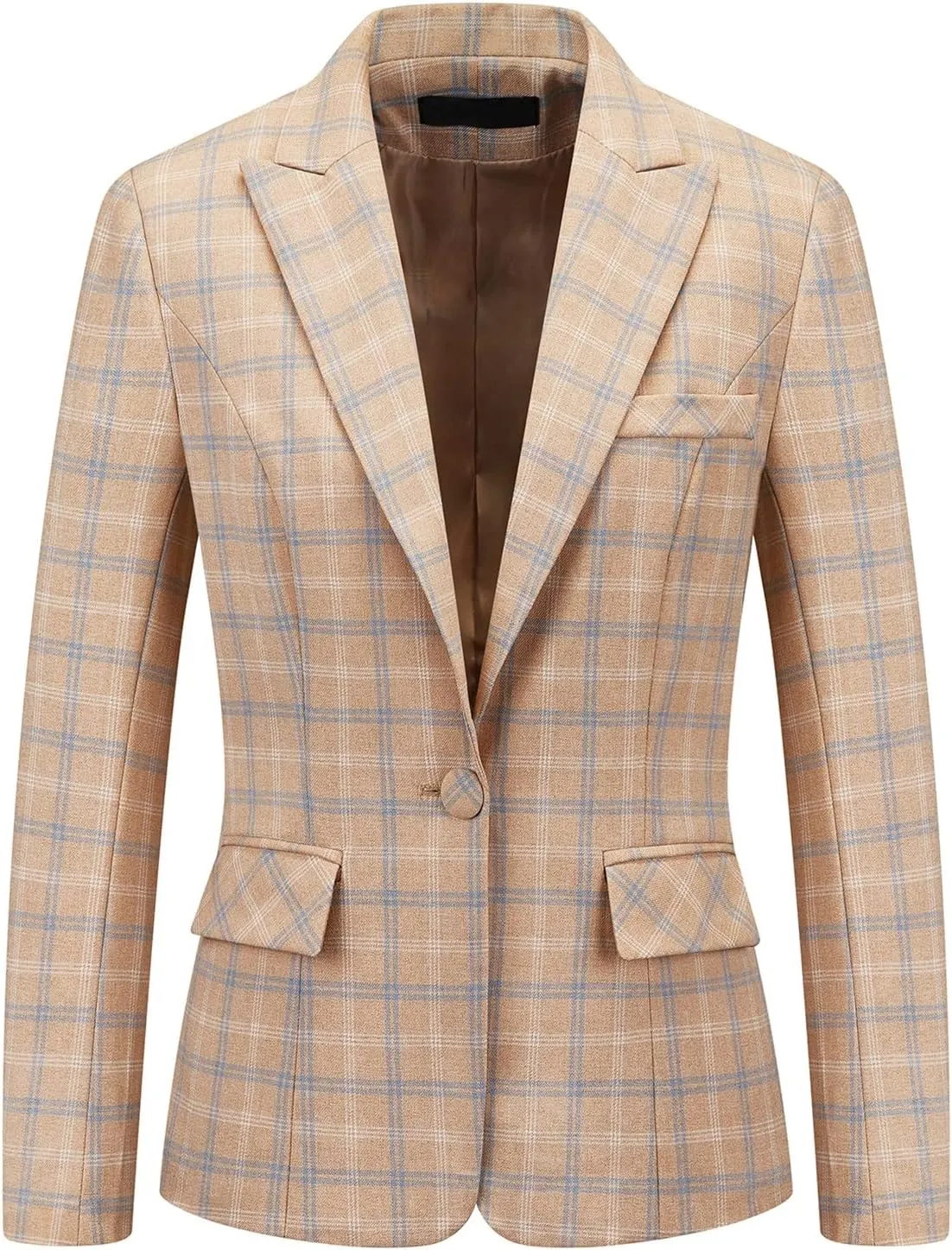 Womens 2 Piece Plaid Suits Set Business Office One Button Blazer Jacket Casual Long Sleeve Pant Suit Set