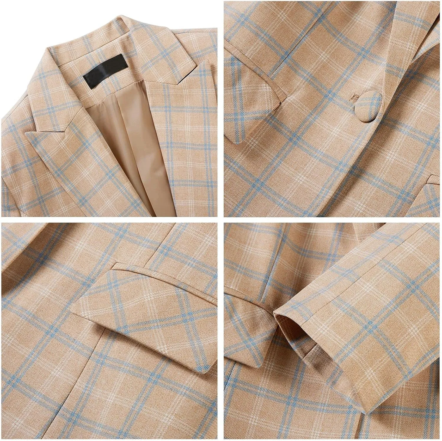 Womens 2 Piece Plaid Suits Set Business Office One Button Blazer Jacket Casual Long Sleeve Pant Suit Set