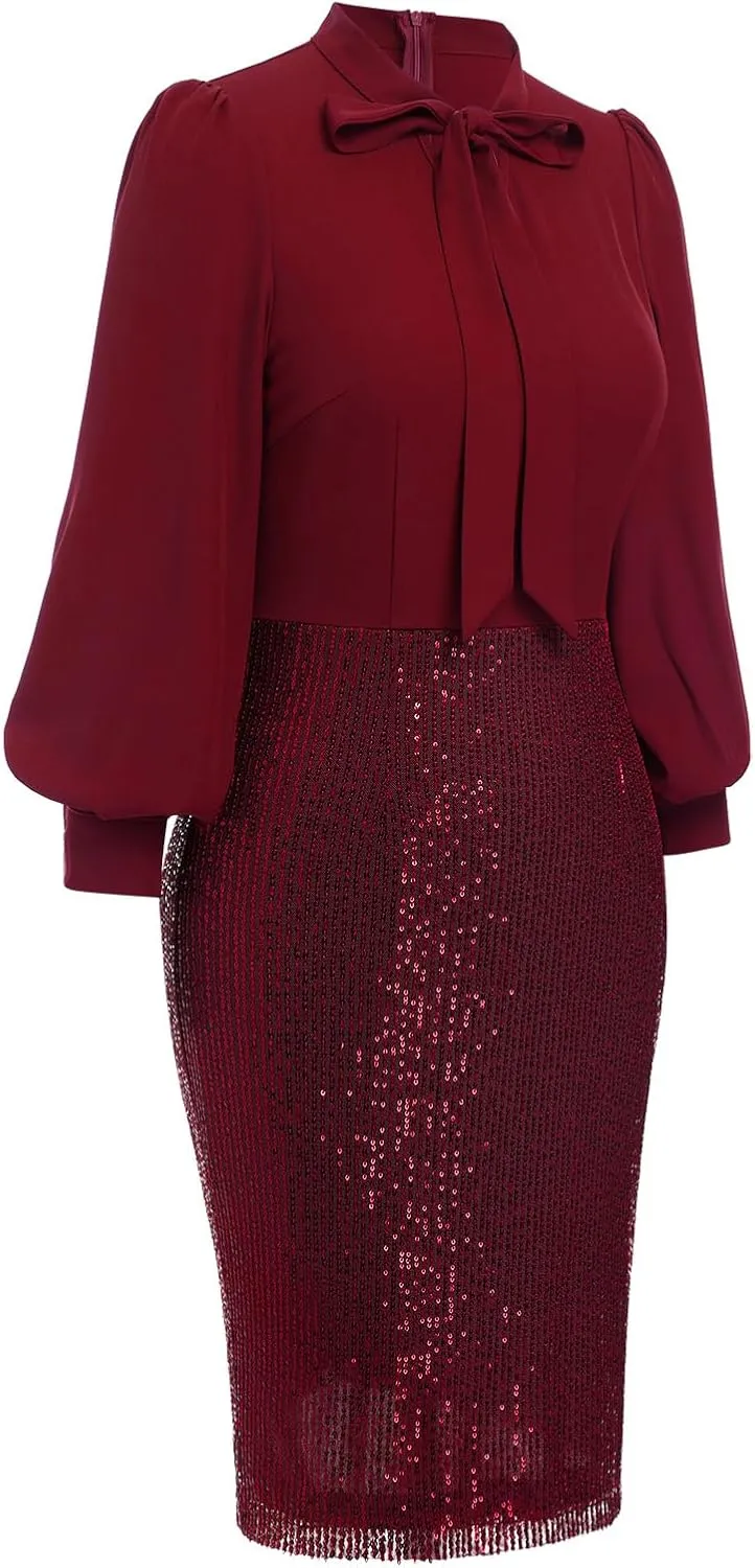 Womens 3/4 Sleeve V Neck Sequin Sparkle Glitzy Glam Flapper Party Dress Cocktail Glitter Bodycon Wedding Evening Clubwear