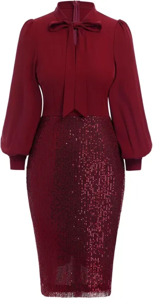 Womens 3/4 Sleeve V Neck Sequin Sparkle Glitzy Glam Flapper Party Dress Cocktail Glitter Bodycon Wedding Evening Clubwear