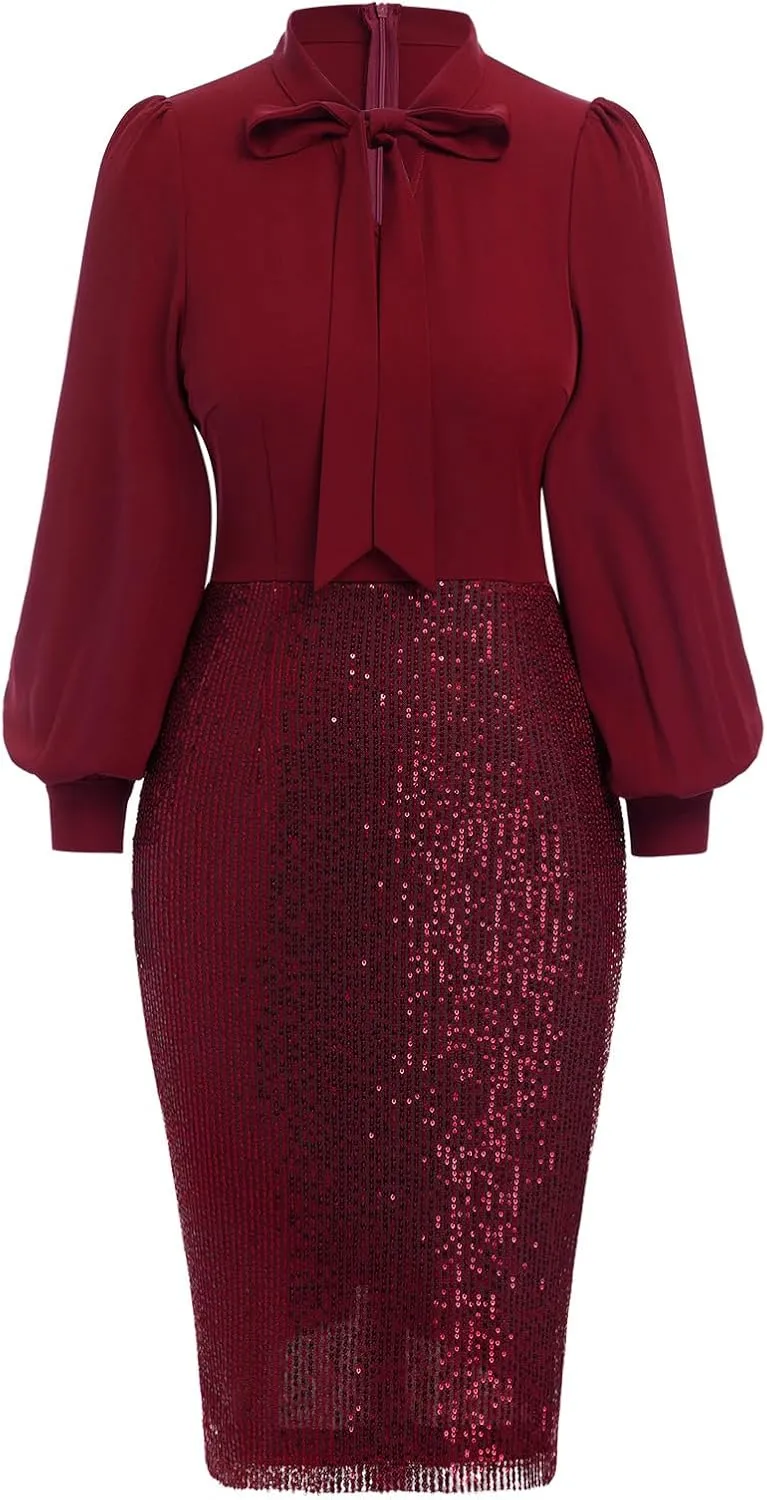 Womens 3/4 Sleeve V Neck Sequin Sparkle Glitzy Glam Flapper Party Dress Cocktail Glitter Bodycon Wedding Evening Clubwear