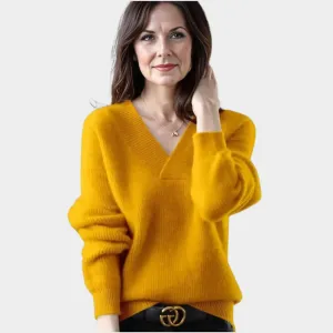 Women's Cashmere Sweater - 100% Wool - V-Neck Loose Fit  Soft Knitted Sweater in Yellow, Blue, Green, and More