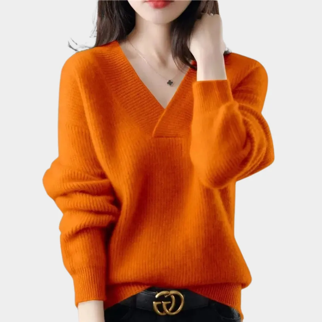 Women's Cashmere Sweater - 100% Wool - V-Neck Loose Fit  Soft Knitted Sweater in Yellow, Blue, Green, and More