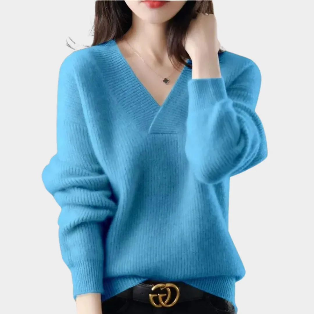 Women's Cashmere Sweater - 100% Wool - V-Neck Loose Fit  Soft Knitted Sweater in Yellow, Blue, Green, and More