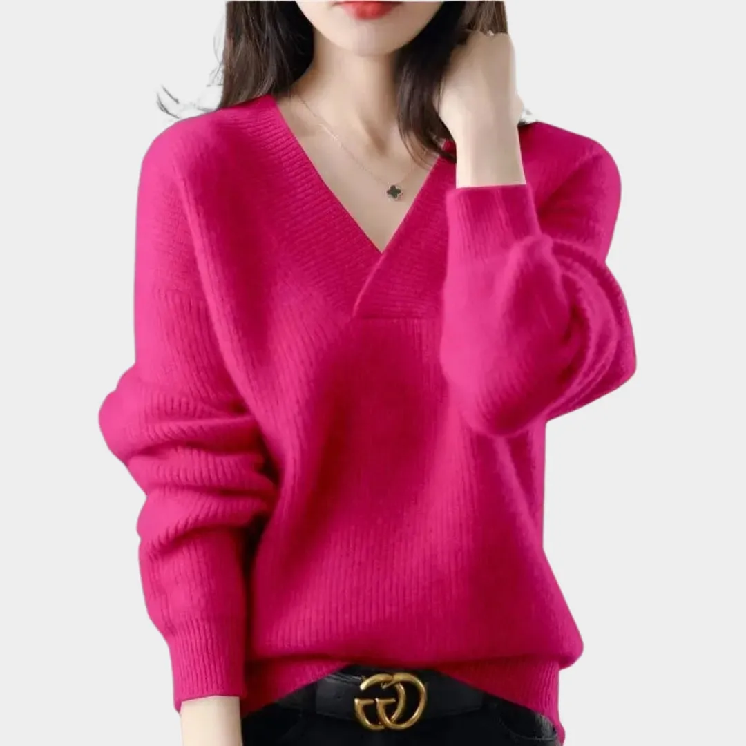 Women's Cashmere Sweater - 100% Wool - V-Neck Loose Fit  Soft Knitted Sweater in Yellow, Blue, Green, and More