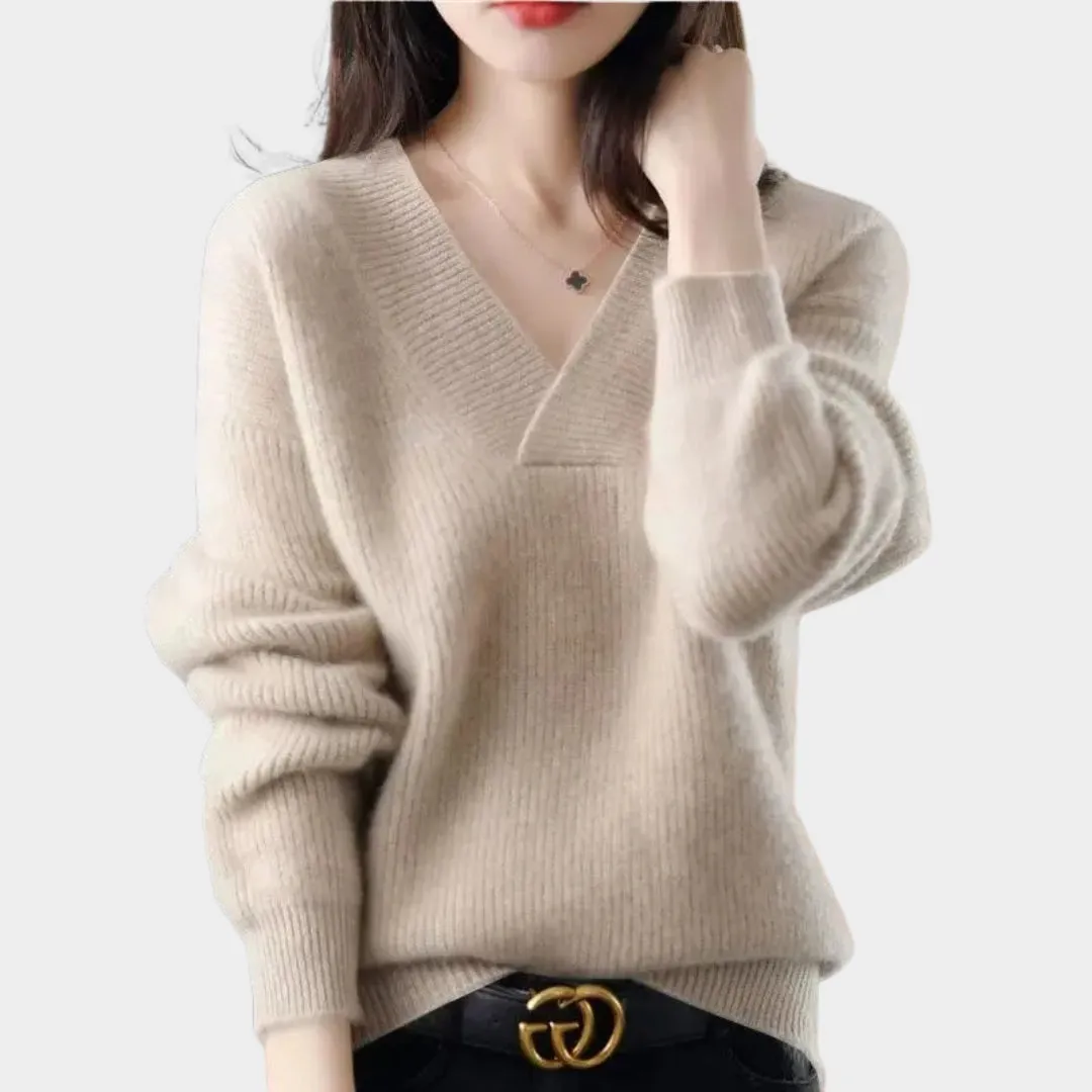 Women's Cashmere Sweater - 100% Wool - V-Neck Loose Fit  Soft Knitted Sweater in Yellow, Blue, Green, and More