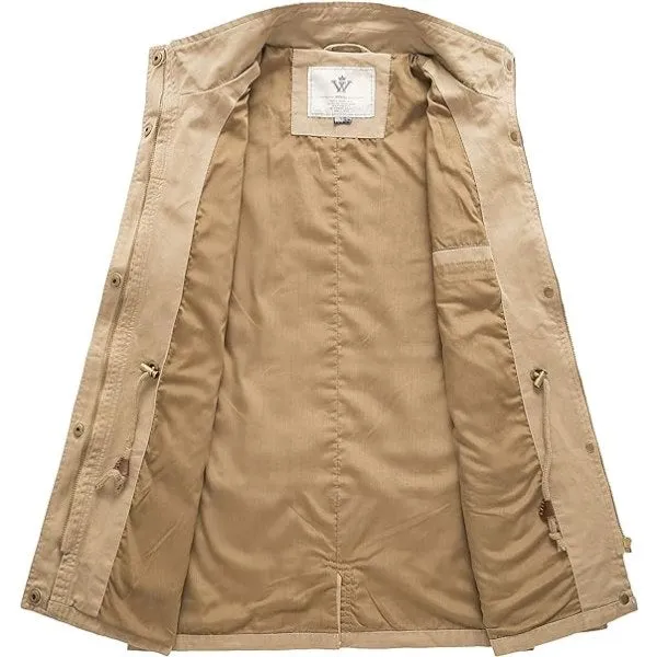 Women's Casual Military Jacket Cotton Stand Collar Utility Anorak Jacket