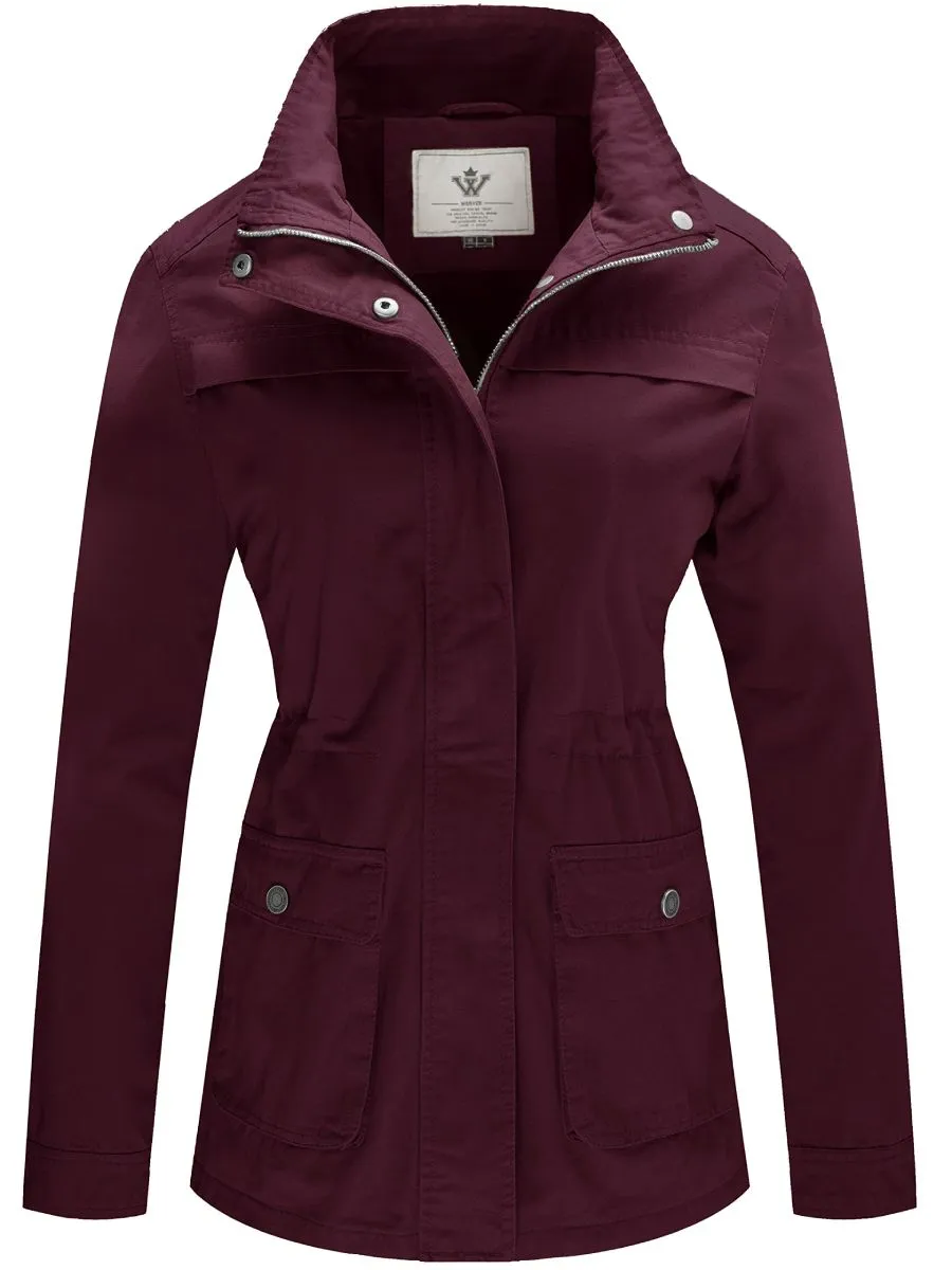 Women's Casual Military Jacket Cotton Stand Collar Utility Anorak Jacket