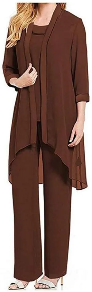 Women's Chiffon Pants Suits 3 PC Mother's Outfit Suits for Wedding Plus Size Evening Gowns Dress Suit