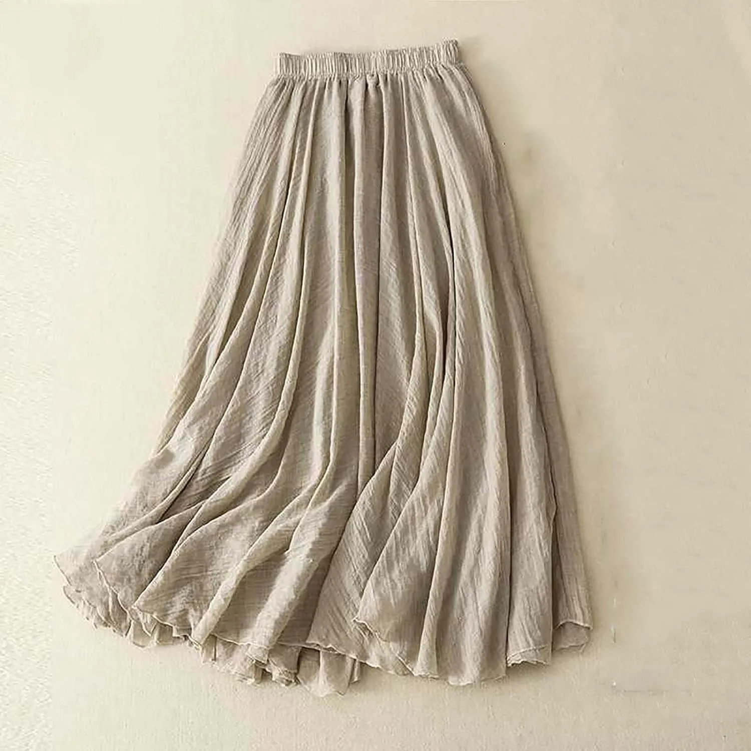 Women's Fashion Skirts Elastic High Waist Skirt Tulle Ruffle Pleated A-Line Swing Midi Skirt Casual Skirt for Women