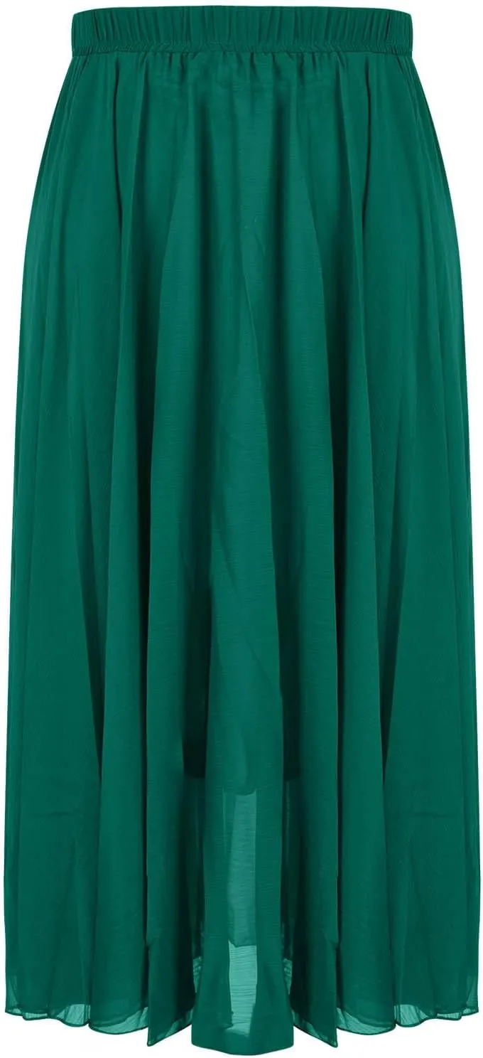 Womens Flowy Chiffon Maxi Skirts Summer Elastic High Waisted Layered Beach Skorts Solid Color Fashion Elegant Skirt