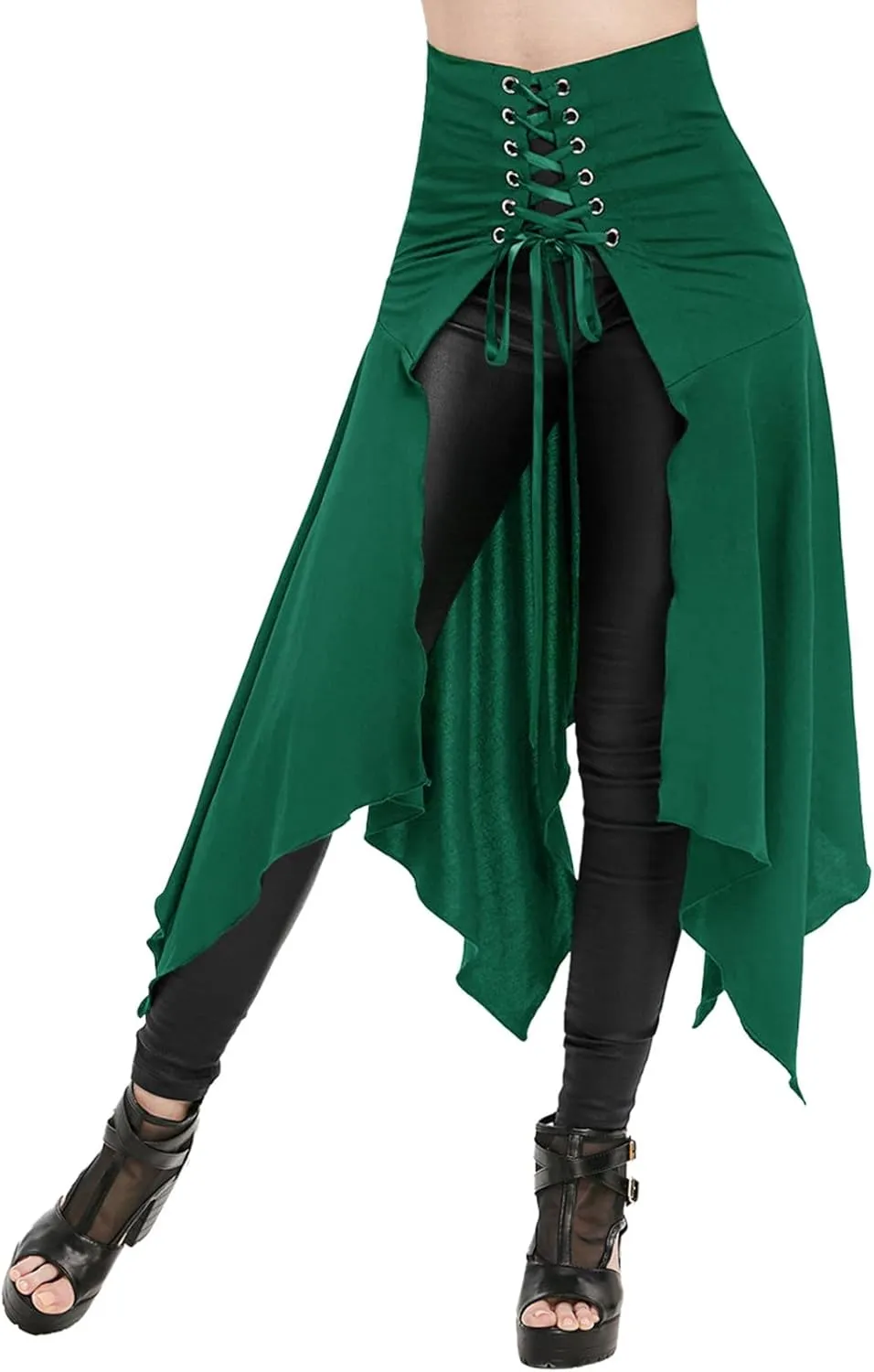 Women's Gothic Skirts Cutout Lace Up Skirt Asymmetrical Goth Skirts High Waist Pleated Skirt High Low Ruffle Skirts