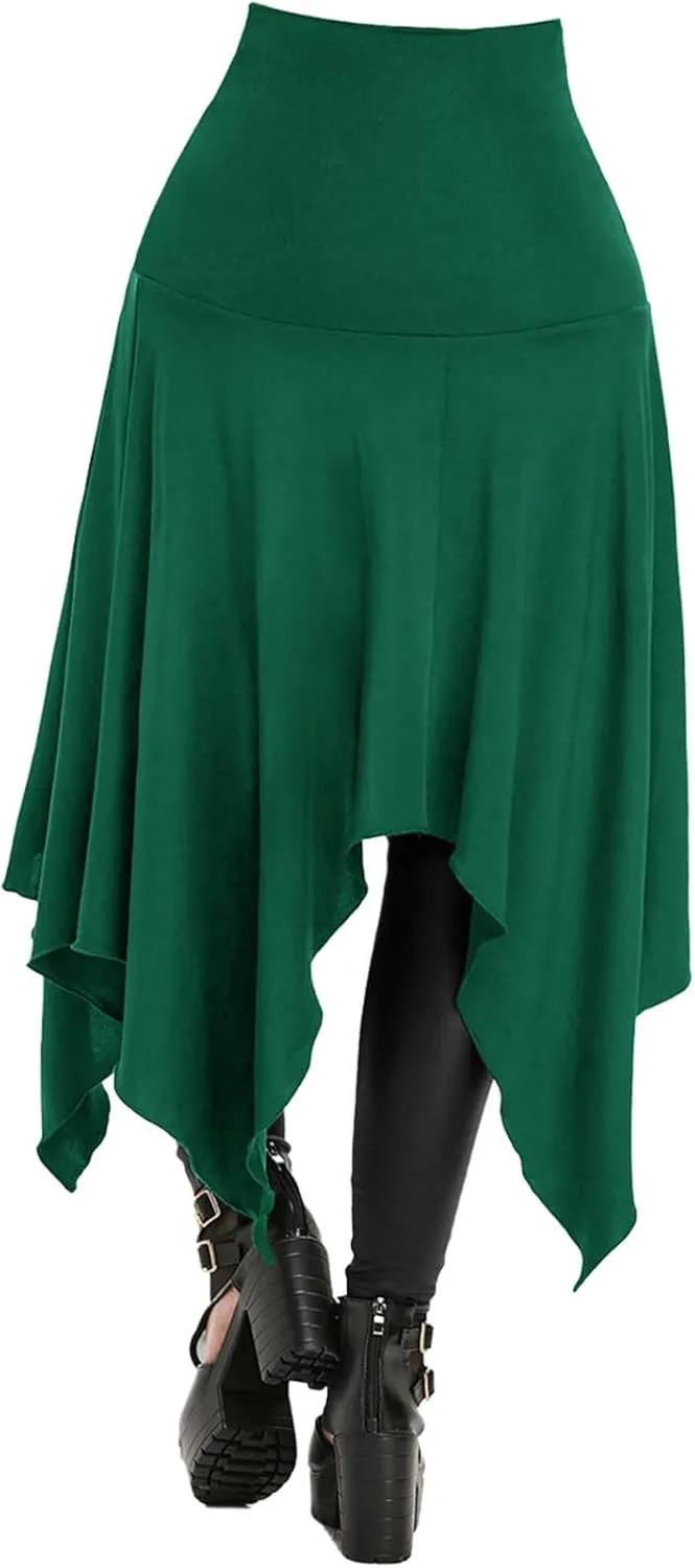 Women's Gothic Skirts Cutout Lace Up Skirt Asymmetrical Goth Skirts High Waist Pleated Skirt High Low Ruffle Skirts