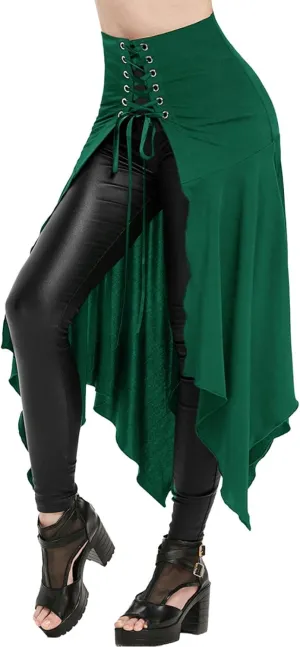 Women's Gothic Skirts Cutout Lace Up Skirt Asymmetrical Goth Skirts High Waist Pleated Skirt High Low Ruffle Skirts