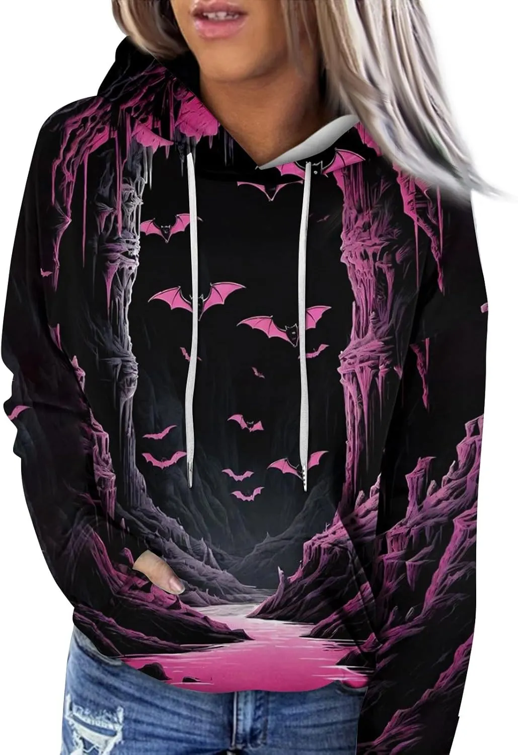 Women's Halloween Witch Shadow Print Casual Shirt Oversized Halloween Graphic Hoodie Fall Fashion Long Sleeve Pullover