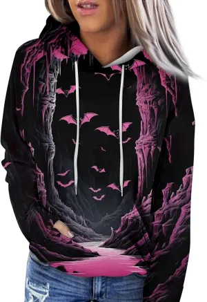 Women's Halloween Witch Shadow Print Casual Shirt Oversized Halloween Graphic Hoodie Fall Fashion Long Sleeve Pullover