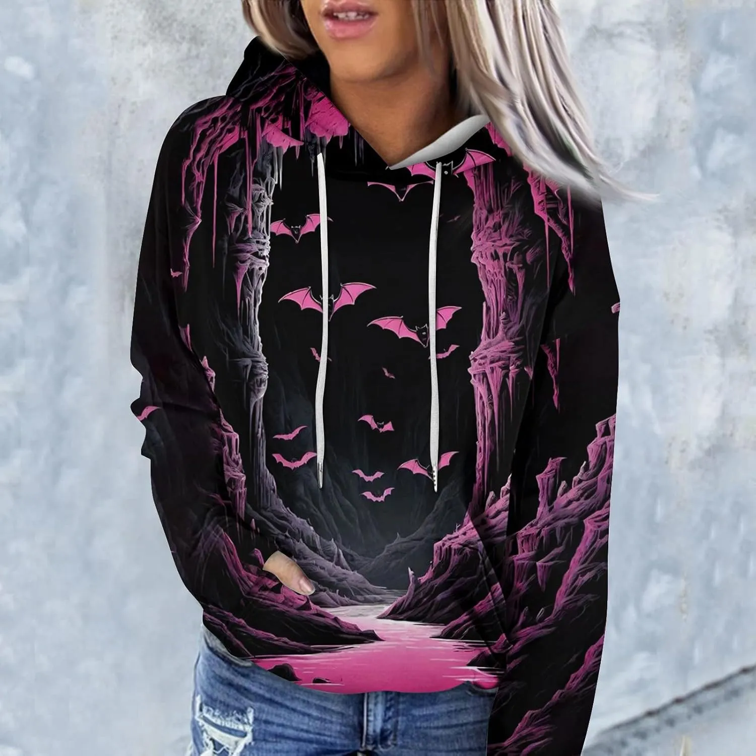 Women's Halloween Witch Shadow Print Casual Shirt Oversized Halloween Graphic Hoodie Fall Fashion Long Sleeve Pullover