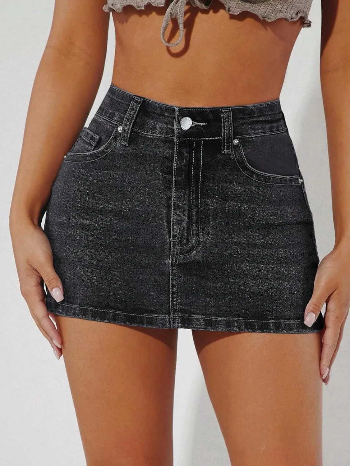 Women's Leopard Print Denim Mini Skirt High Waisted Sexy Bodycon Short Cheetah Print Jean Skirts for Women