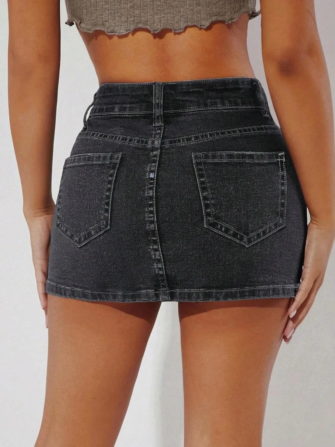Women's Leopard Print Denim Mini Skirt High Waisted Sexy Bodycon Short Cheetah Print Jean Skirts for Women