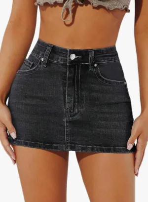 Women's Leopard Print Denim Mini Skirt High Waisted Sexy Bodycon Short Cheetah Print Jean Skirts for Women