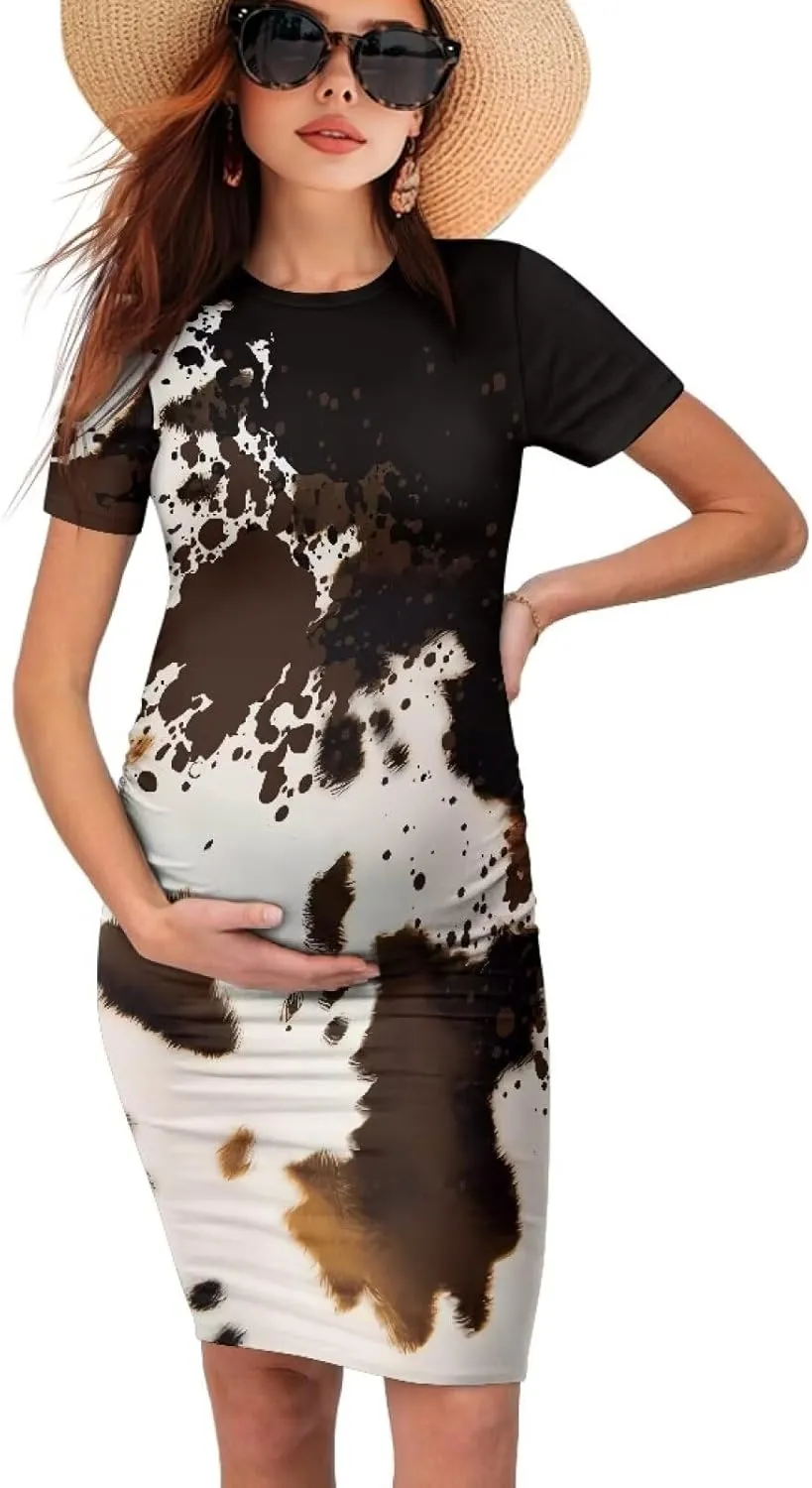 Womens Maternity Dresses Summer Midi Dresses Crewneck Pregnancy Clothes Plus Size Long Dresses for Baby Shower