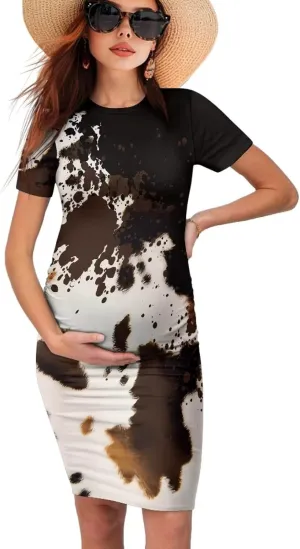 Womens Maternity Dresses Summer Midi Dresses Crewneck Pregnancy Clothes Plus Size Long Dresses for Baby Shower