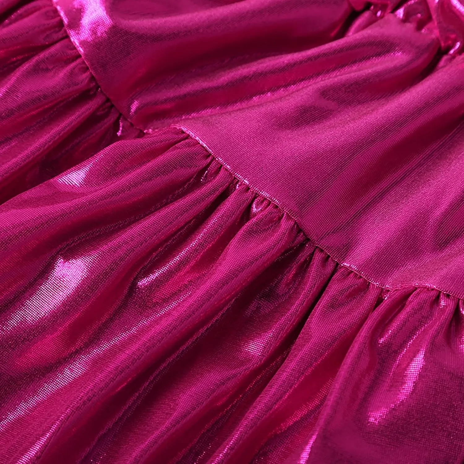 Womens Metallic Skirt Shiny Flared Pleated Skirt Layered Ruffle Hem Mini Skirt Christmas Rave Midi Skirts for Women 011