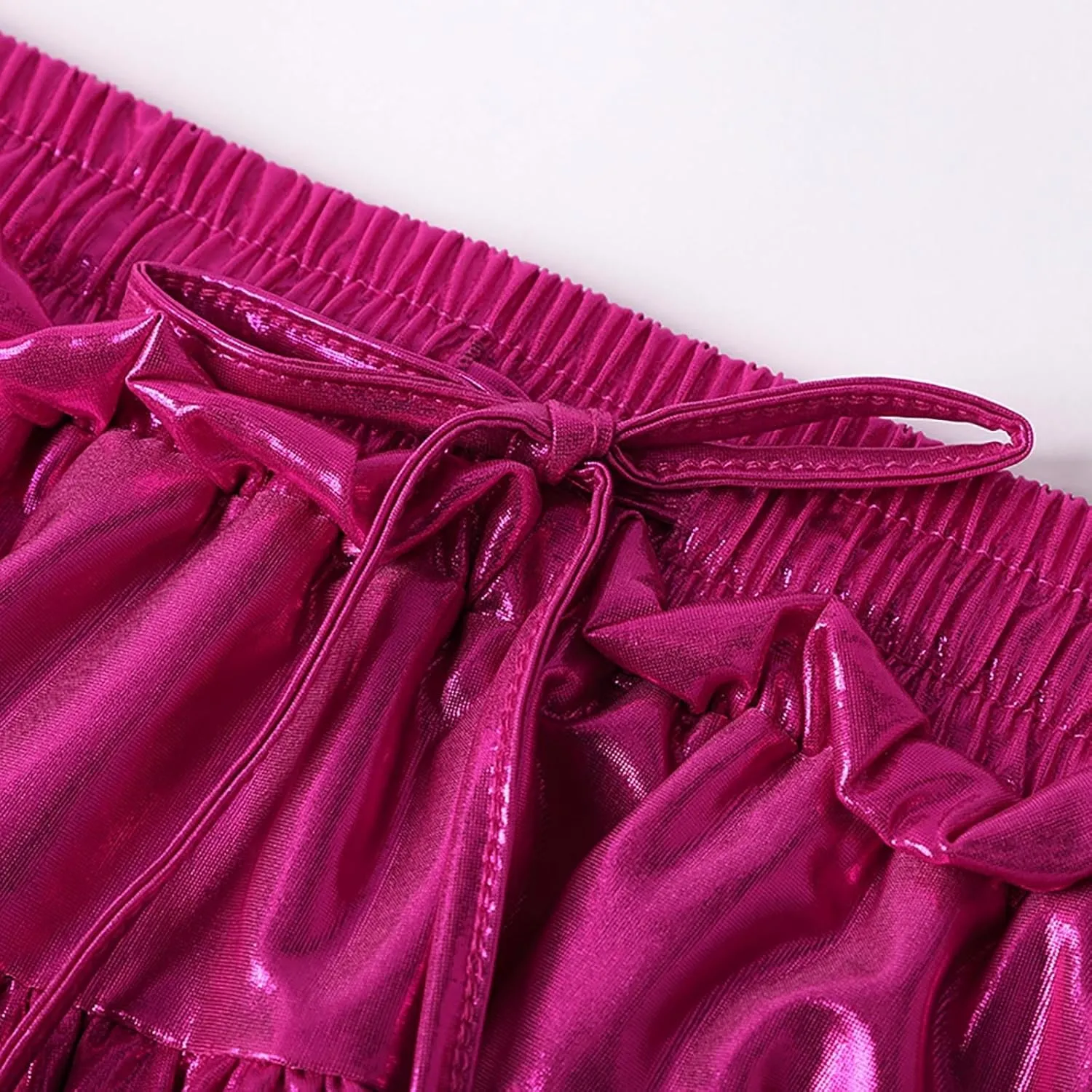 Womens Metallic Skirt Shiny Flared Pleated Skirt Layered Ruffle Hem Mini Skirt Christmas Rave Midi Skirts for Women 011