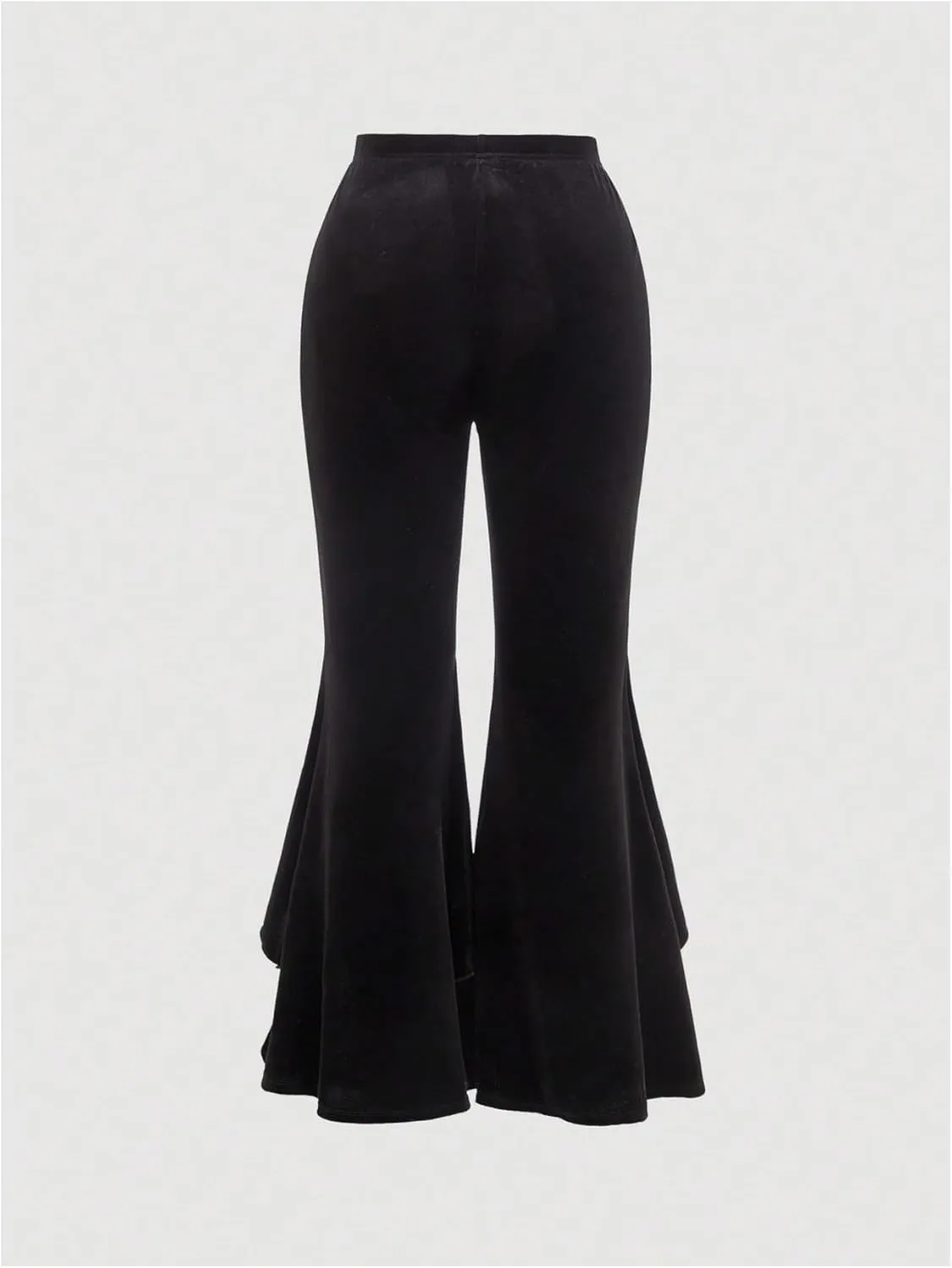 Women's Plus Size Bow Knot Lace Flare Leg Pants Ruffle High Waist Long Trousers