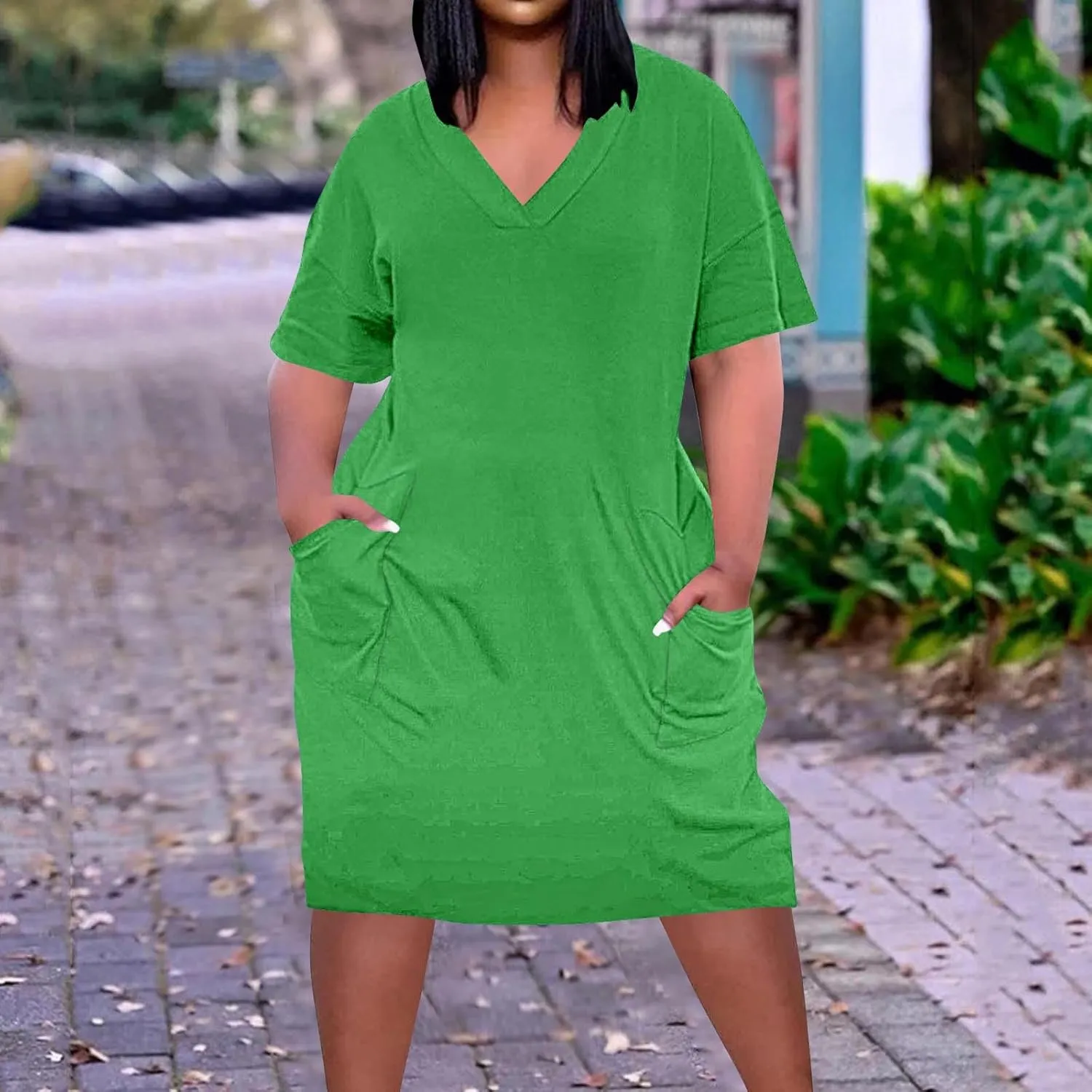 Women's Plus Size Custom Dress Short Sleeve V Neck Loose Midi Dresses Personalized Photo Dress with Pockets 2025